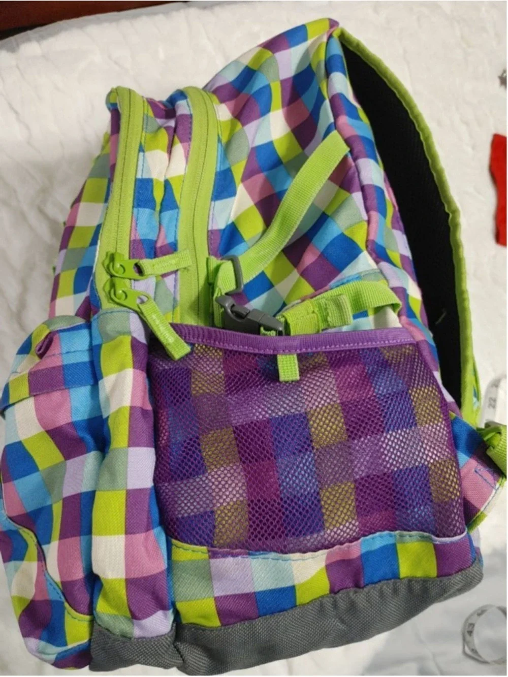 Girls Lands' End Plaid Backpack One Size Multi-color Green/Purple/Blue
